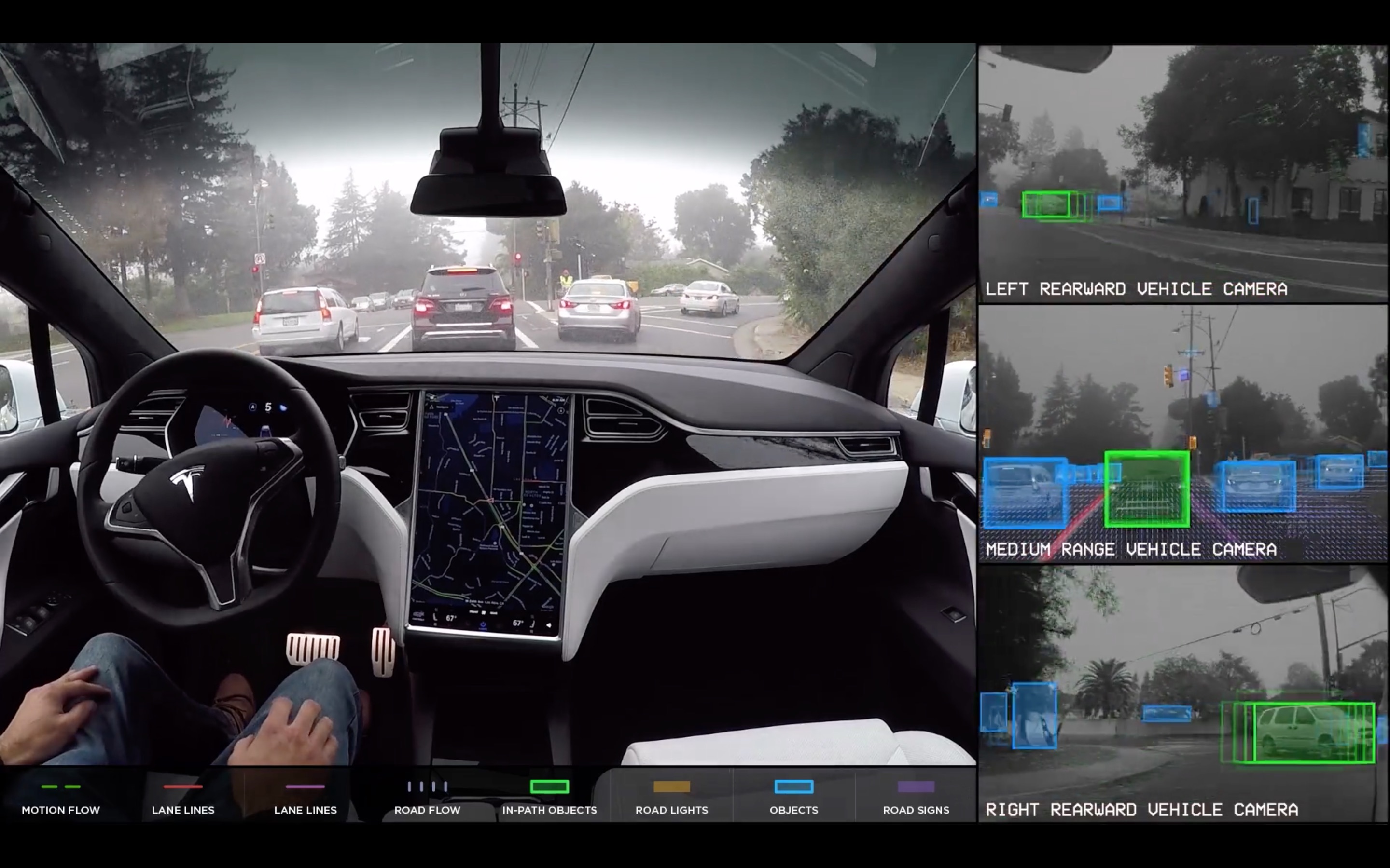 Tesla self-driving car in action